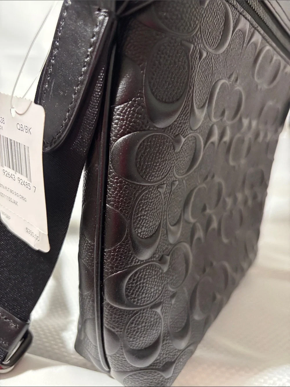 Coach Black Embossed Signature Leather Messenger Bag